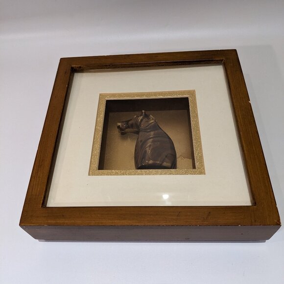 Vintage Chinese Horoscope Shadow Art Box w. Ceramic Horse - Zodiac Astrology - Picture 4 of 5